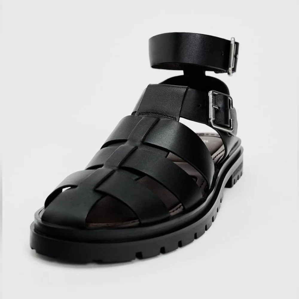 Zara Lug Sole Leather Cage Sandals - Picture 7 of 11